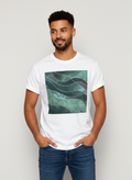 Women's White Dark Green Marble Print Tee Crew Neck Rolled Short Sleeve Casual Loose Graphic T-Shirt