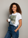 Women's White Green Marble Graphic T-Shirt Crew Neck Rolled Short Sleeve Casual Loose Tee