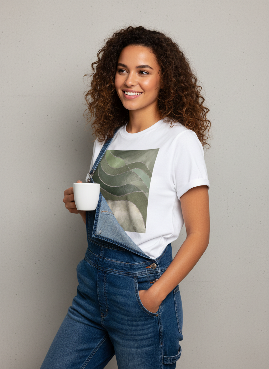 Women's White Green Marble Graphic T-Shirt Crew Neck Rolled Short Sleeve Casual Loose Tee