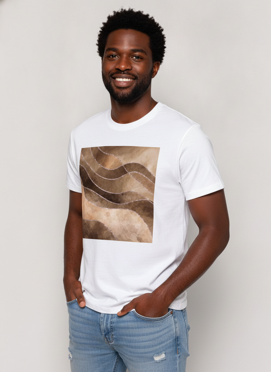 Women's White Coffee Marble Print Tee Crew Neck Rolled Short Sleeve Casual Loose Graphic T-Shirt