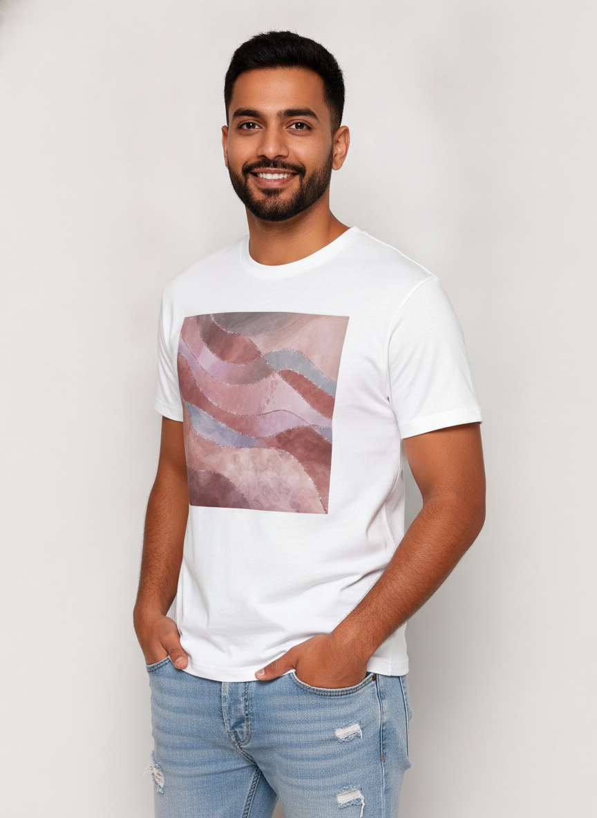 Women's White Pink Marble Graphic T-Shirt Crew Neck Rolled Short Sleeve Casual Loose Tee