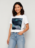 Women's White Blue Green Marble Tee Crew Neck Rolled Short Sleeve Casual Loose Graphic T-Shirt