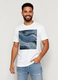 Women's White Mint Marble Print T-Shirt Crew Neck Rolled Short Sleeve Casual Loose Graphic Tee
