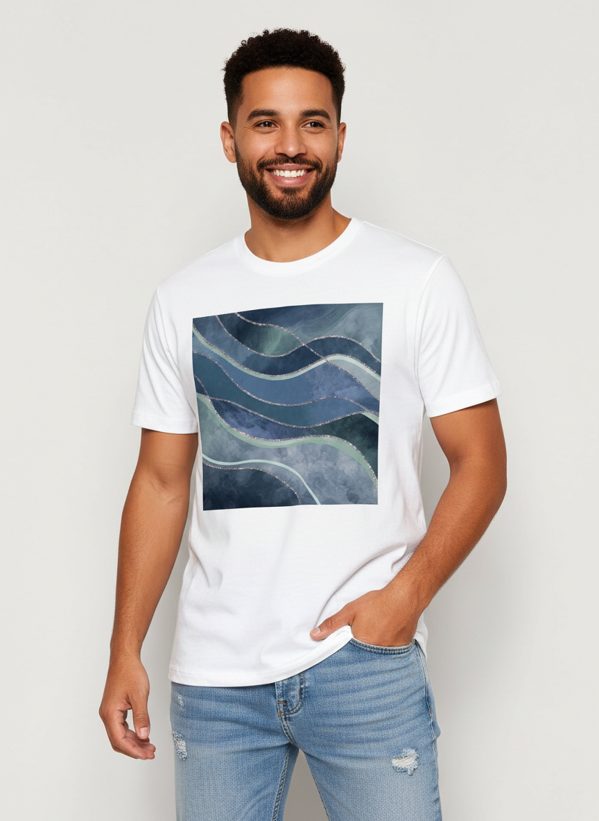 Women's White Mint Marble Print T-Shirt Crew Neck Rolled Short Sleeve Casual Loose Graphic Tee