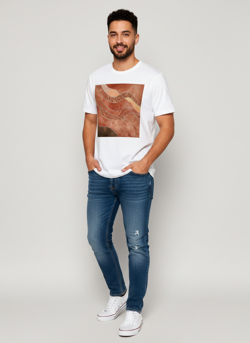 Women's White Red Brown Marble Tee Crew Neck Rolled Short Sleeve Casual Loose Graphic T-Shirt