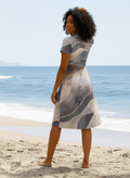 Women’s Short Sleeve Midi Dress V Neck Collared Flowy Summer Beach Vacation Dress, Gray
